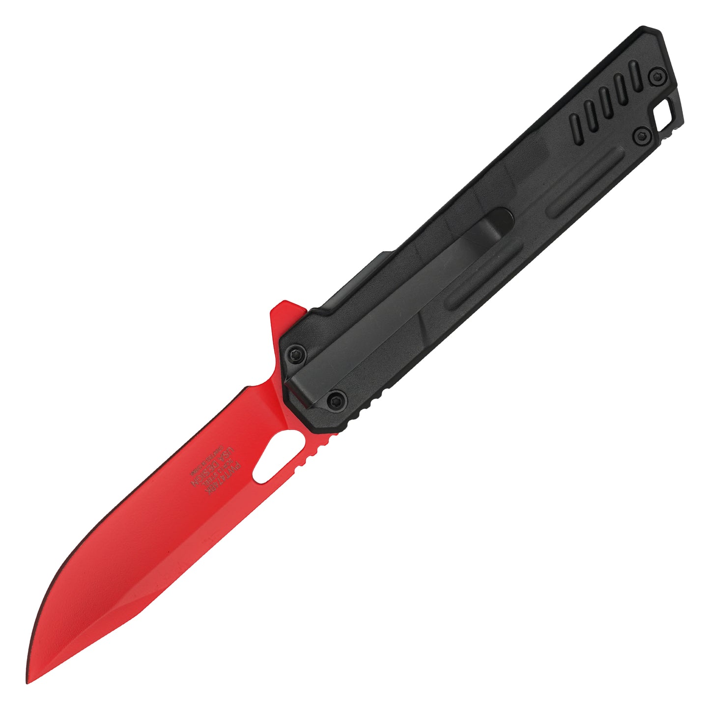 Wartech - 7.75" Red & Black Perforated | Spring Assisted Pocket Knife