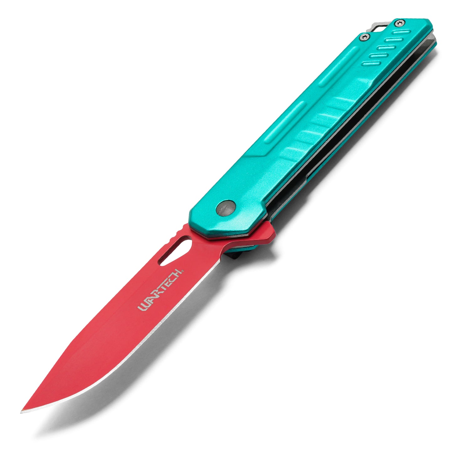 Wartech - 7.75" Red & Cyan Perforated | Spring Assisted Pocket Knife