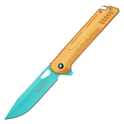 Wartech - 7.75" Blue & Gold Perforated | Spring Assisted Pocket Knife