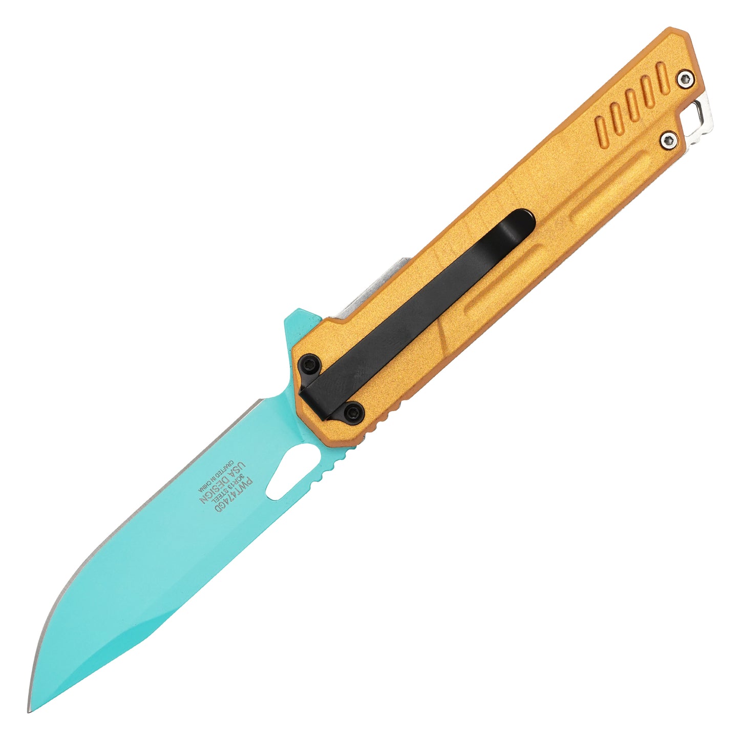 Wartech - 7.75" Blue & Gold Perforated | Spring Assisted Pocket Knife