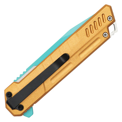 Wartech - 7.75" Blue & Gold Perforated | Spring Assisted Pocket Knife