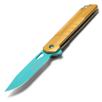 Wartech - 7.75" Blue & Gold Perforated | Spring Assisted Pocket Knife