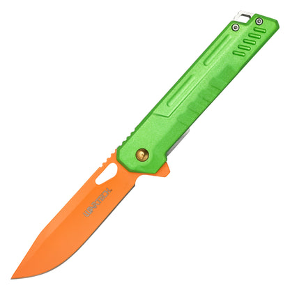 Wartech - 7.75" Orange & Green Perforated | Spring Assisted Pocket Knife