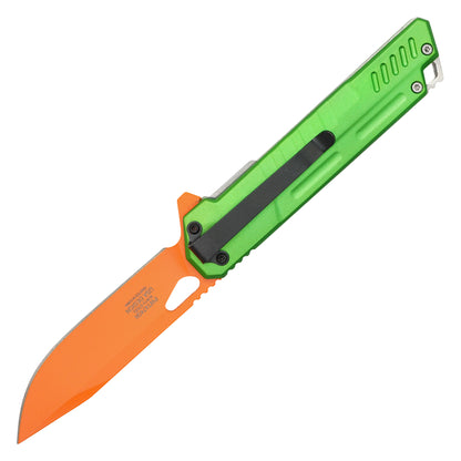 Wartech - 7.75" Orange & Green Perforated | Spring Assisted Pocket Knife