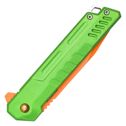 Wartech - 7.75" Orange & Green Perforated | Spring Assisted Pocket Knife