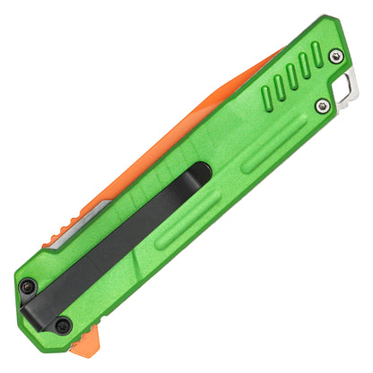 Wartech - 7.75" Orange & Green Perforated | Spring Assisted Pocket Knife