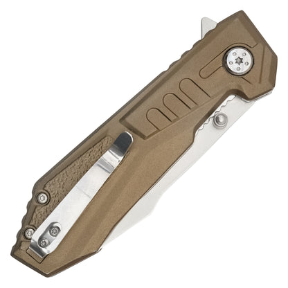 Wartech - 7.75" Brown Serrated | Spring Assisted Pocket Knife