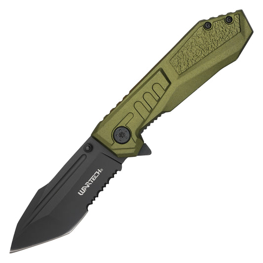 Wartech - 7.75" Green Serrated | Spring Assisted Pocket Knife