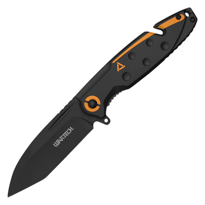 Wartech - 8" Black & Orange Tanto Rescue | Spring Assisted Pocket Knife