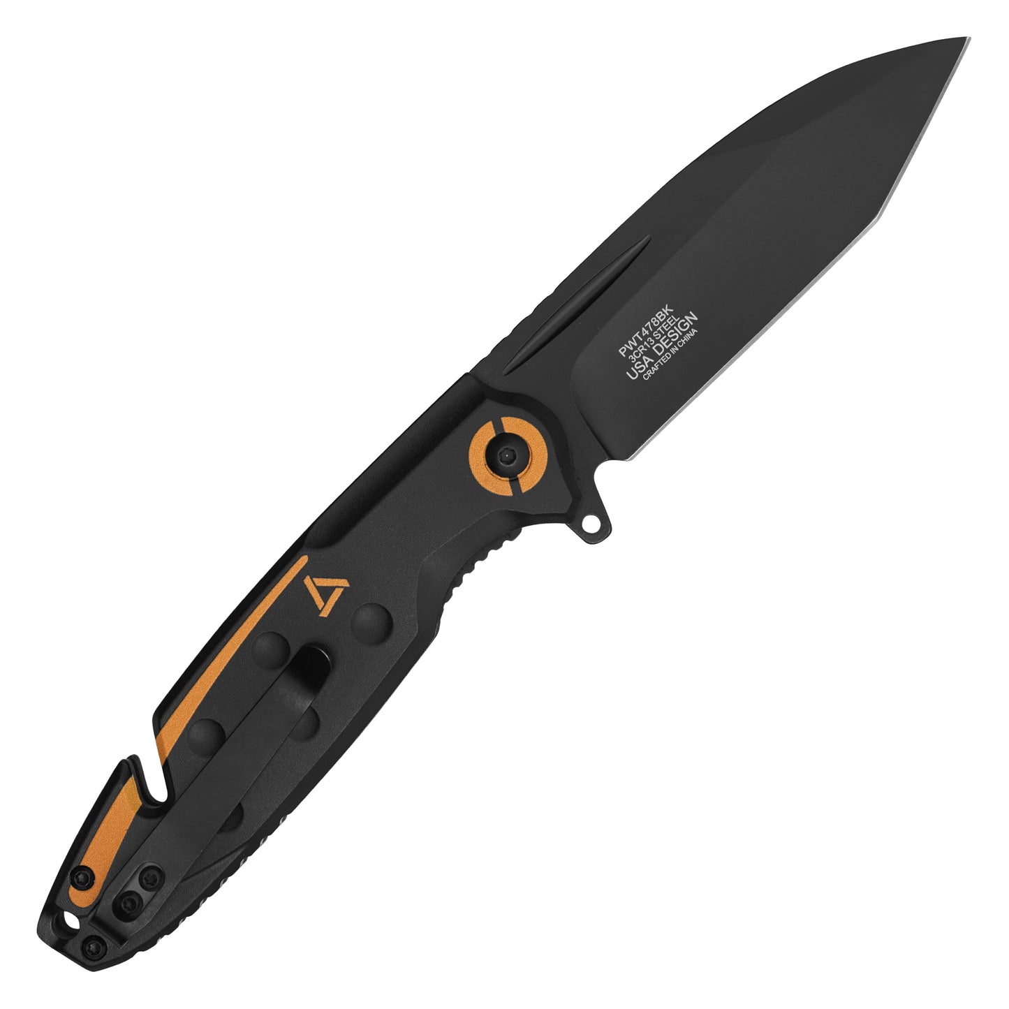 Wartech - 8" Black & Orange Tanto Rescue | Spring Assisted Pocket Knife