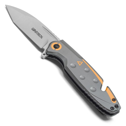 Wartech - 8" Gray & Orange Tanto Rescue | Spring Assisted Pocket Knife