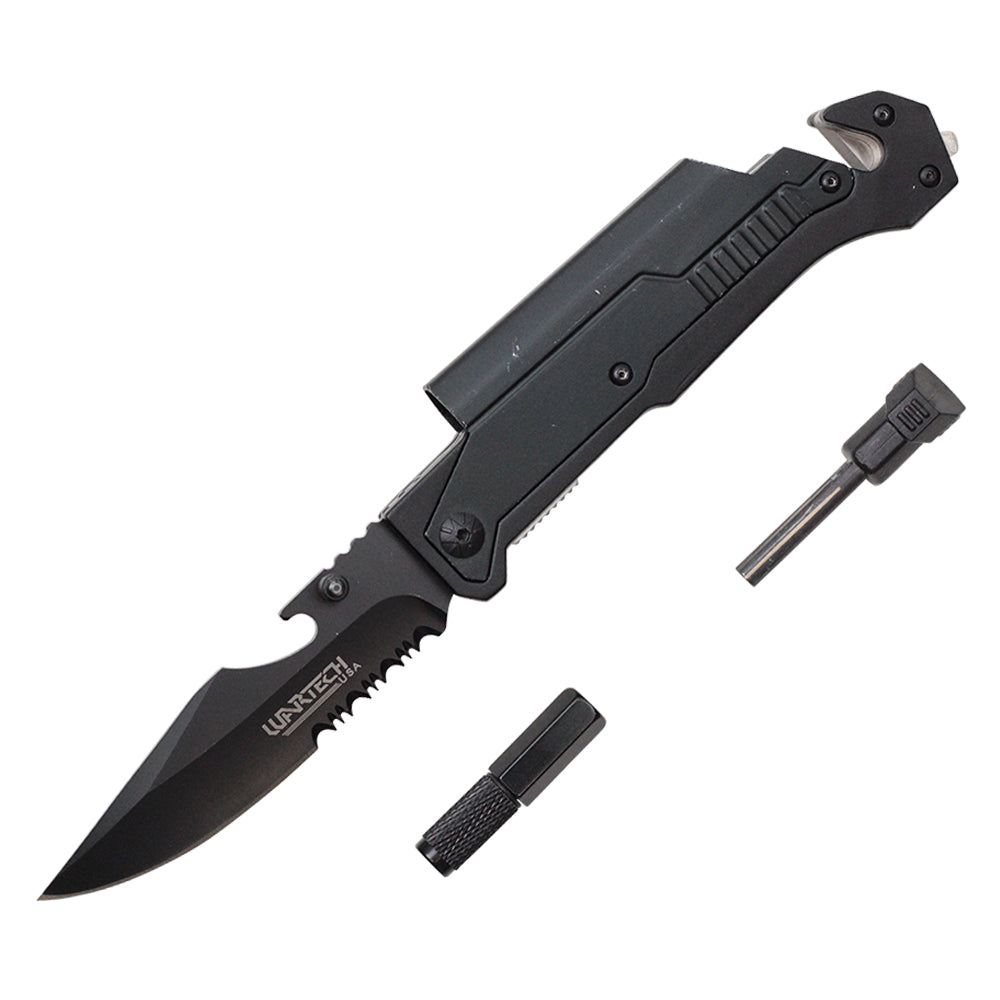 Wartech - 8.5" Black Survival Pocket Knife