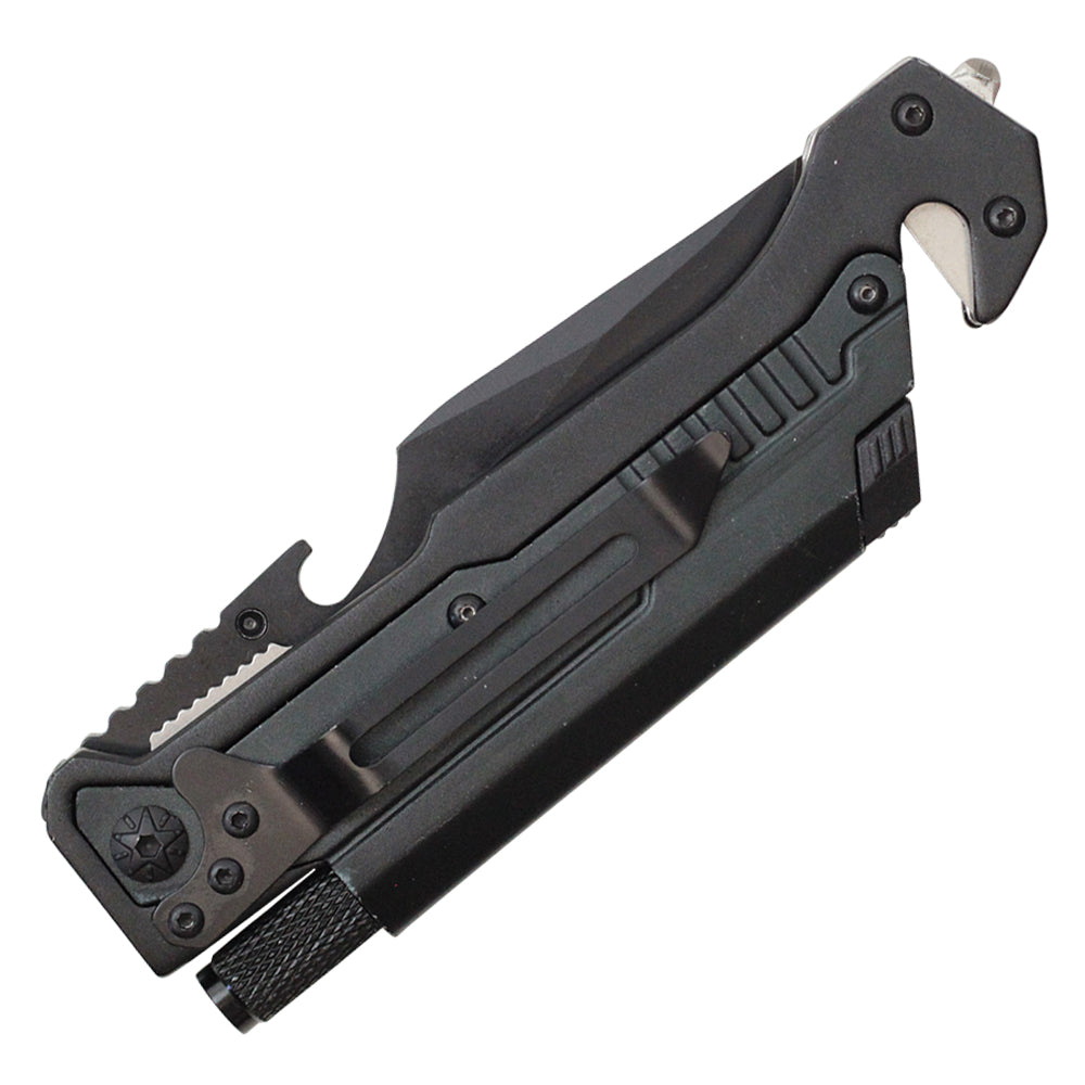 Wartech - 8.5" Black Survival Pocket Knife