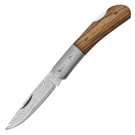 Buckshot Knives - 7" Damascus Wood | Traditional Folding Pocket Knife