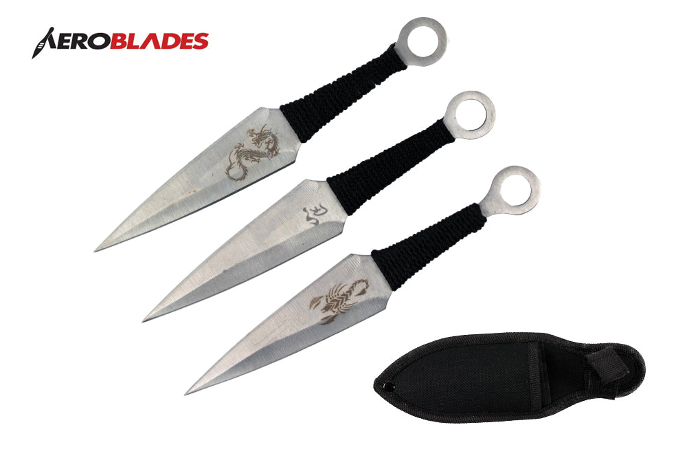 6.5" 3 pc silver kunai throwing knives