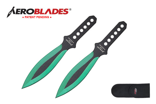 7.5" 2 PC SET Green & BLACK THROWING KNIVES