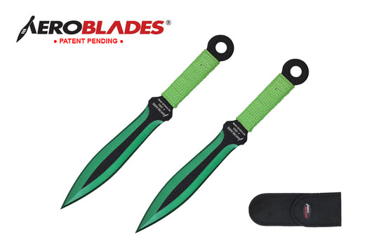 7.5" 2 PC SET GREEN & BLACK THROWING KNIVES