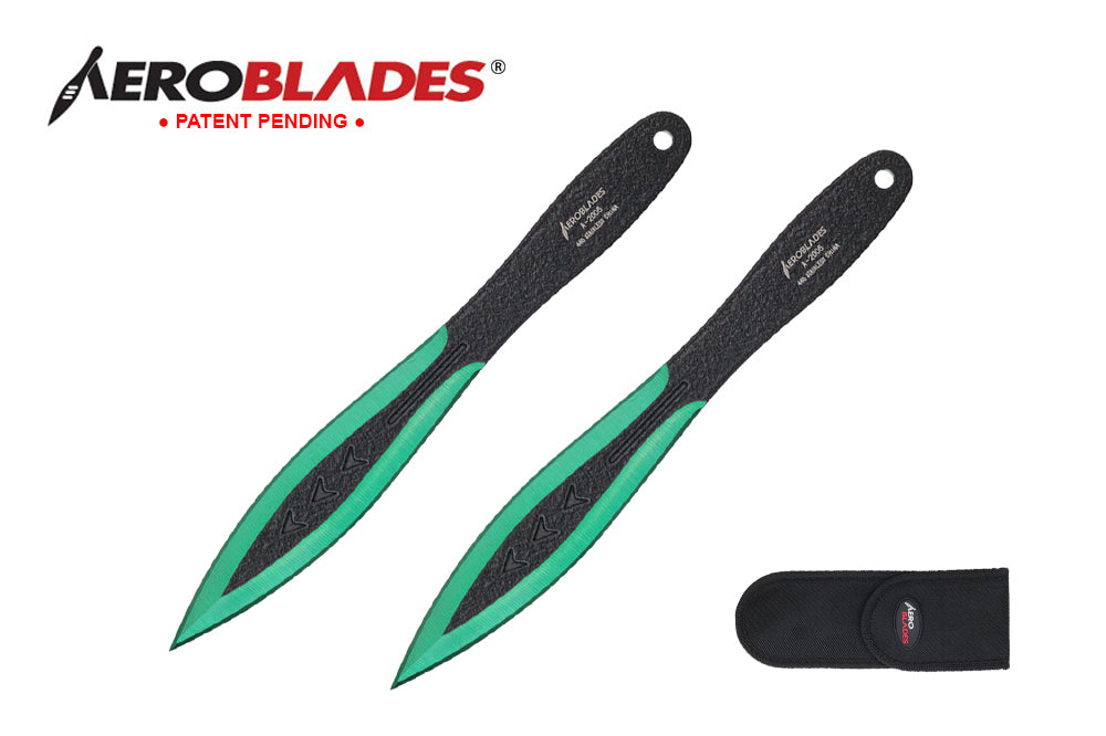 7.5" 2 PC SET GREEN & BLACK THROWING KNIVES