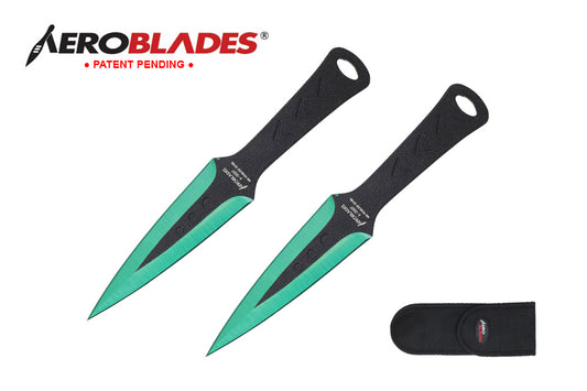7.5" 2 PC SET GREEN & BLACK THROWING KNIVES