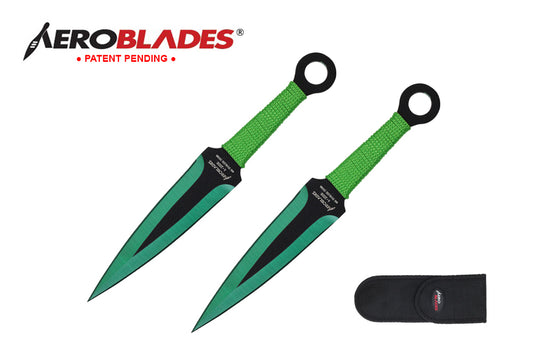 7.5" 2 PC SET GREEN & BLACK THROWING KNIVES