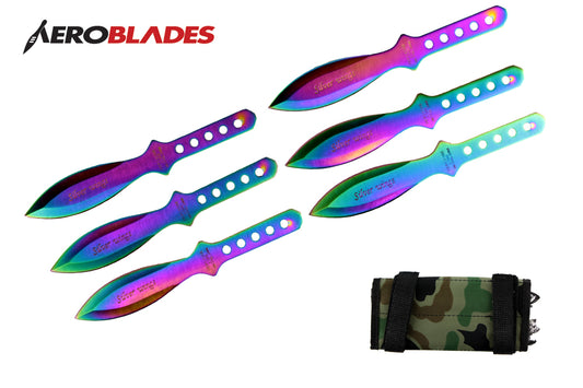 6.5 rainbow silver wings 6pc throwing knife set-inch