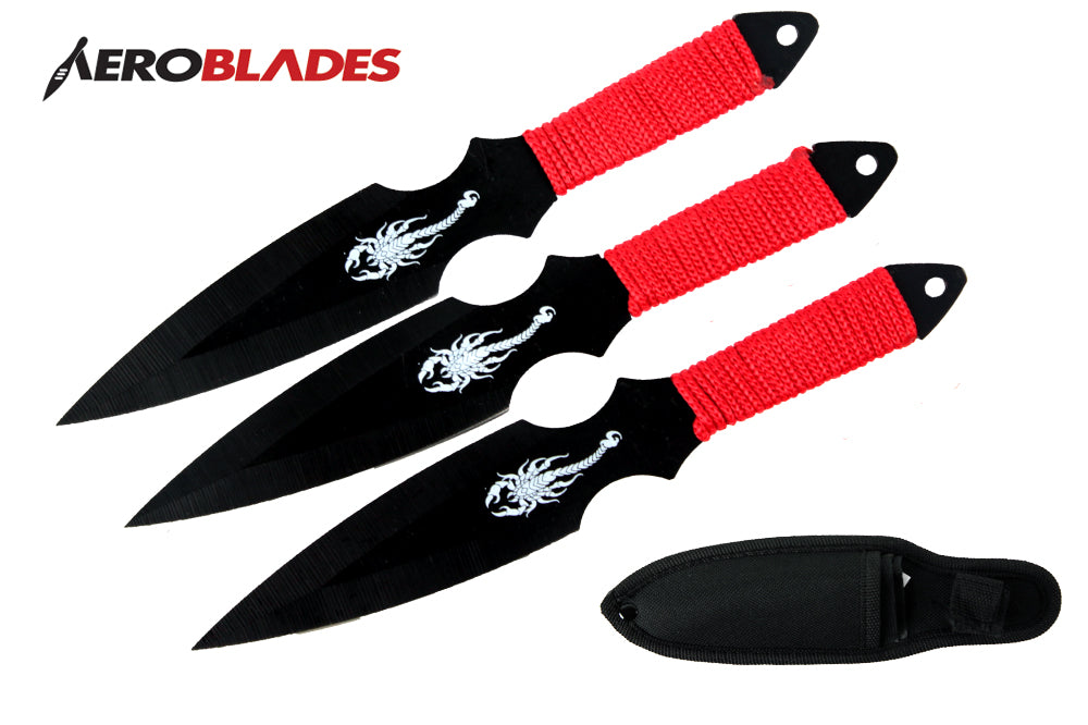 6.5 BLACK SCORPION 3PC THROWING KNIFE SET W  RED WRAPPED-inch
