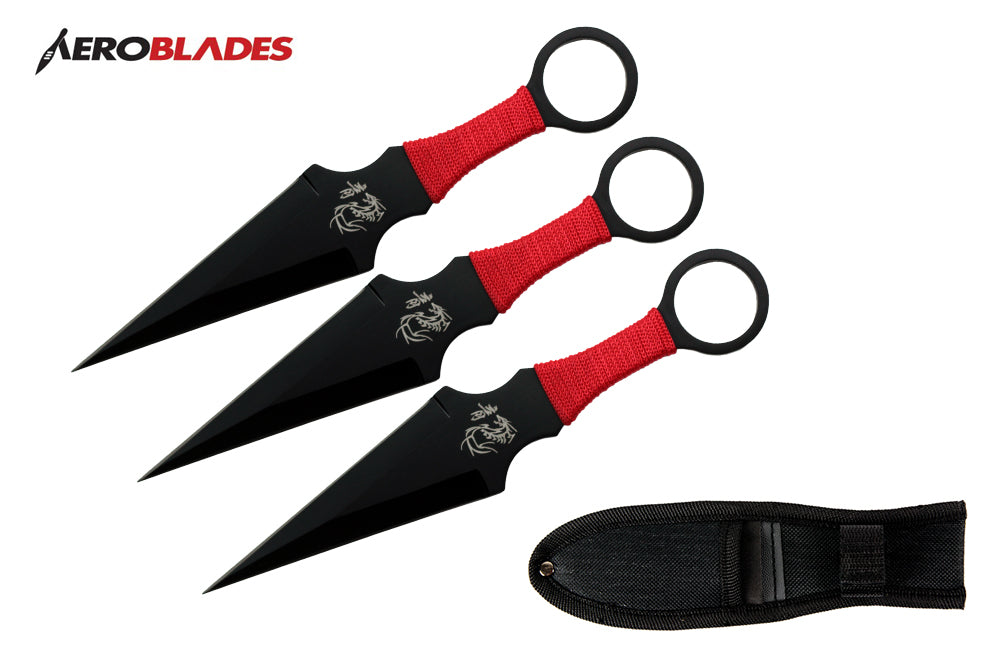 9-inch 3 pcs set black kunai throwing knife