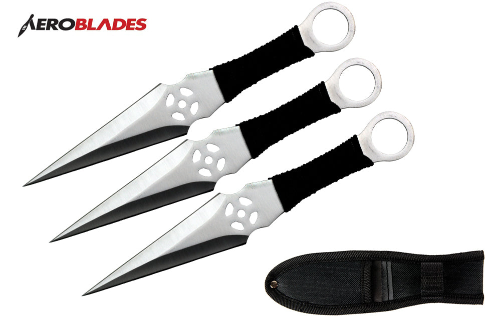 9 3 pcs set chrome kunai throwing knife-inch