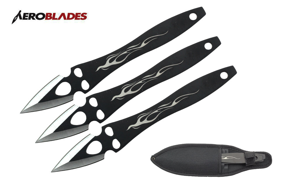 9 black 3 PCS SET THROWING KNIFE with flames-inch