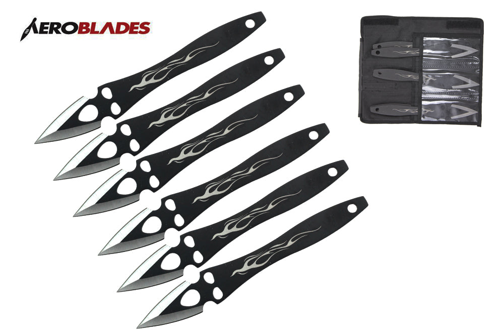 9 black 6 pcs set throwing knife with flames-inch