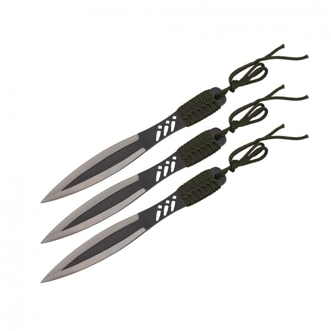 8 BLACK 3PC TEARDROP THROWING KNIFE SET-inch