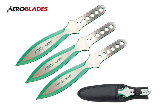 9-inch 3pcs Silver blade with green edge thrower