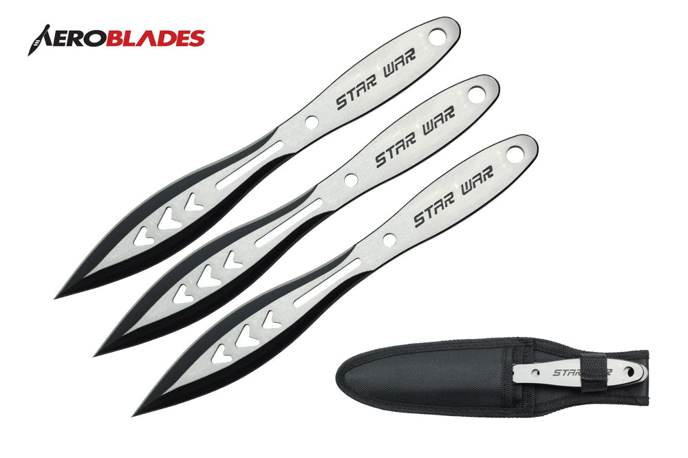 9 chrome 3 pcs set throwing knife with black blade-inch