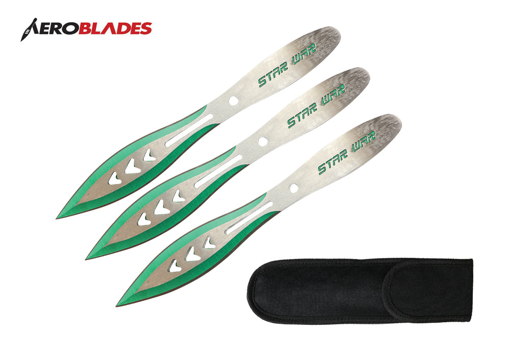 9-inch 3pcs Silver blade with green edge thrower