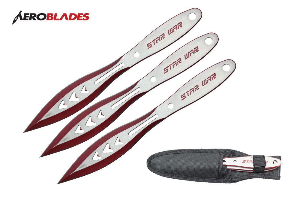 9 chrome 3 pcs set throwing knife with red handle-inch
