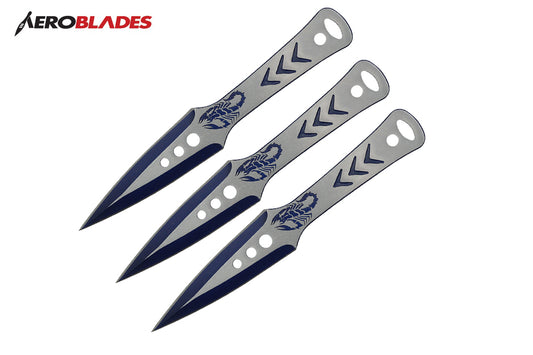 9 chrome 3 pcs set two tone throwing knife blue blade-inch