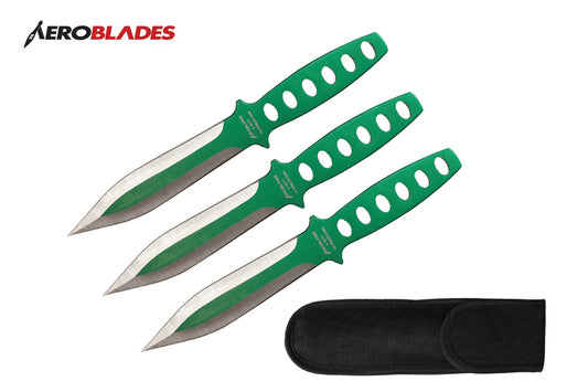 9-inch 3pcs Silver blade with green edge thrower