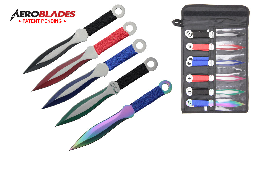 9-inch12 pc set two tone throwing knife with cord wrapped handl