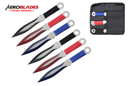 9-inch 6 pc set two tone throwing knife with cord wrapped handle