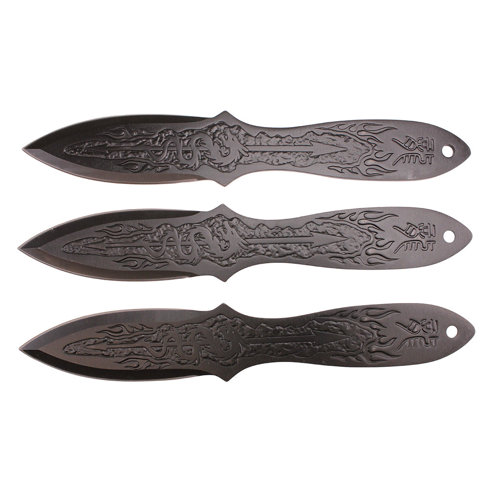 9-inch 3pc. Black Stainless Steel Dragon Throwing Knive Set