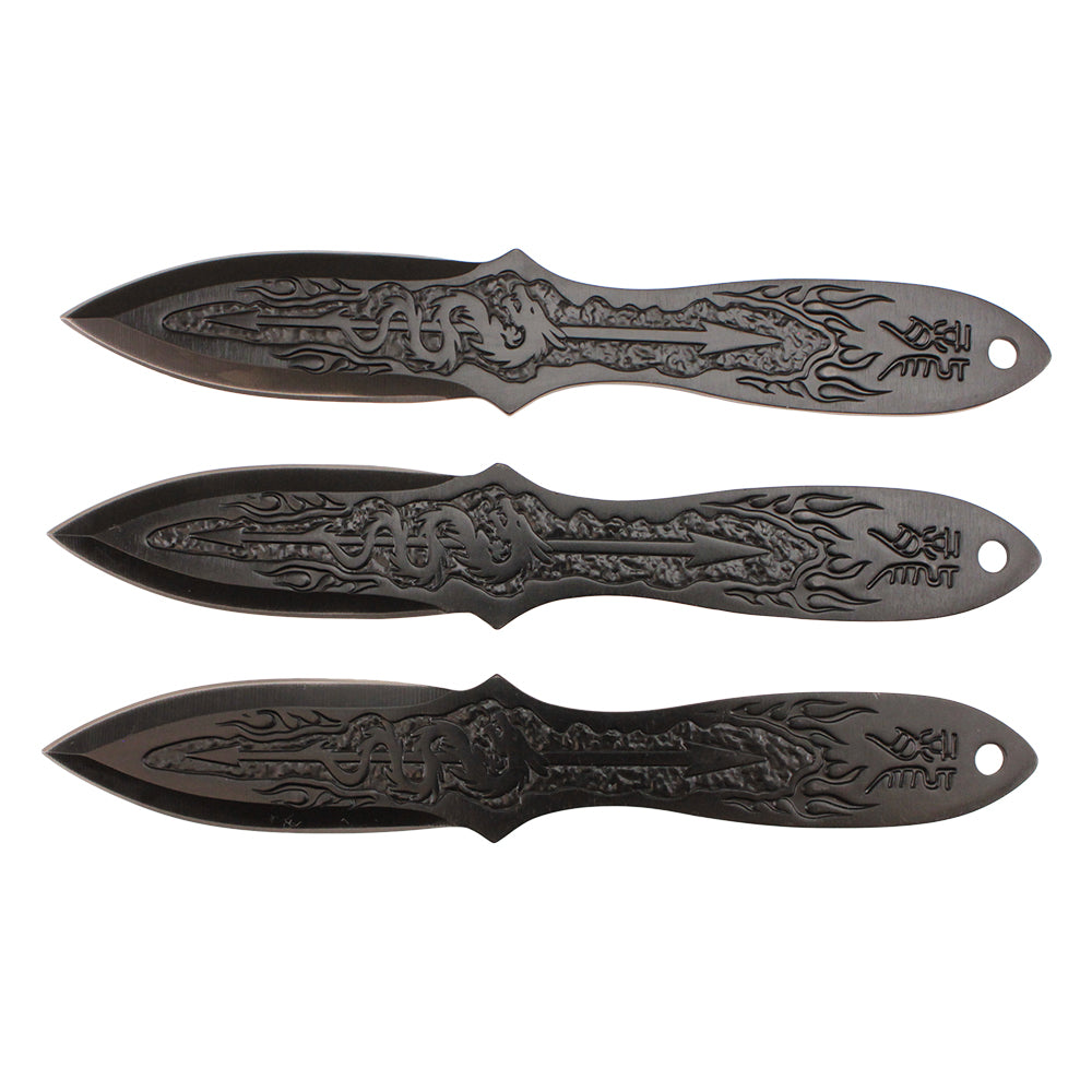 6.5-inch 3pc. Black Stainless Steel Dragon Throwing Knive Set