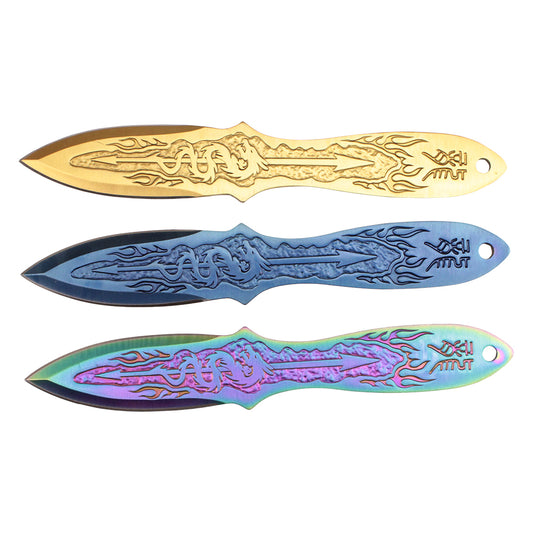 6.5-inch 3pc. Assorted Color Stainless Steel Dragon Throwing Knive Set