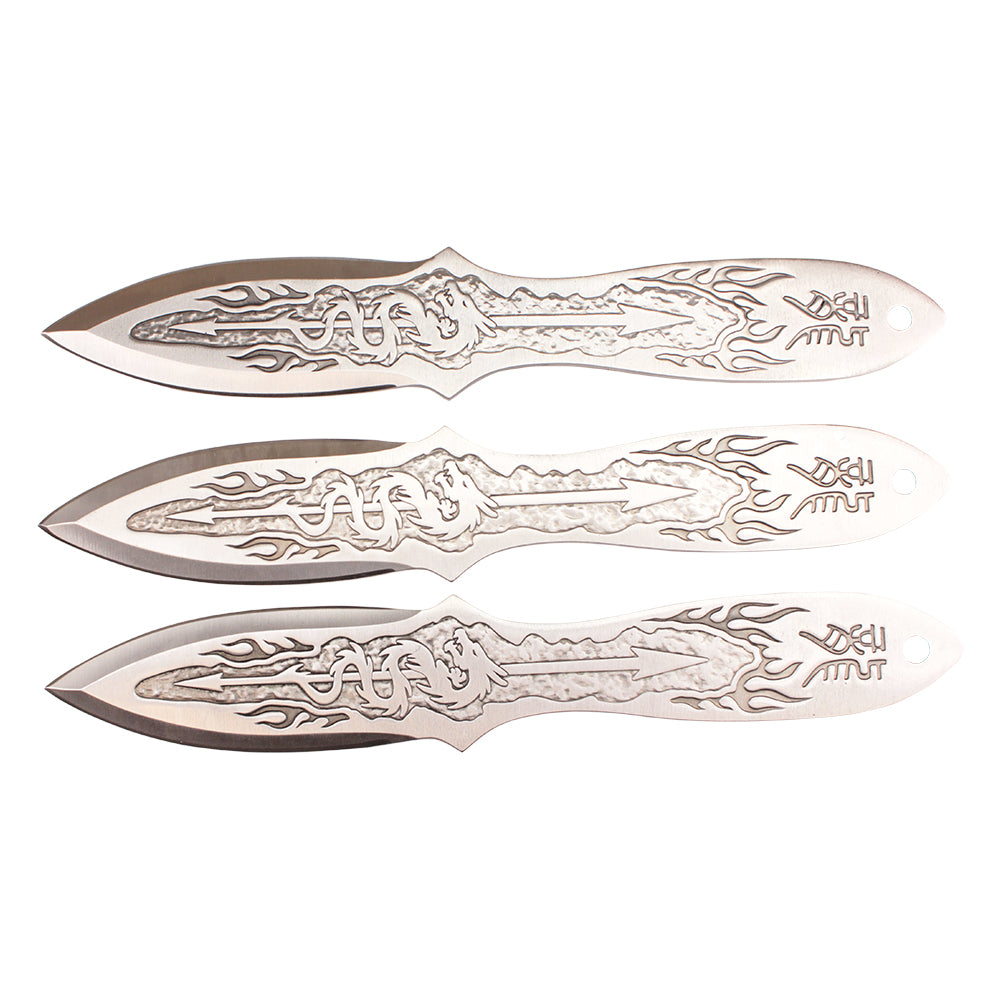 9-inch 3pc. Silver Stainless Steel Dragon Throwing Knive Set