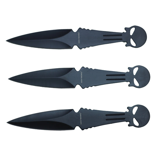 6.5-inch 3pc. Black Stainless Steel Skull hrowing Knive Set