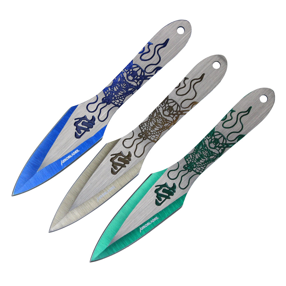 6.5-inch 3pc Mixed Color Stainless Steel Warrior Throwing Knive Set