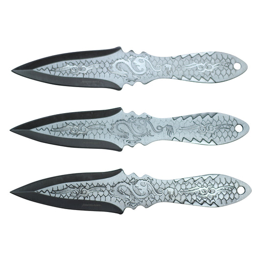 6.5-inch 3pc Silver Stainless Steel Dragon Throwing Knive Set