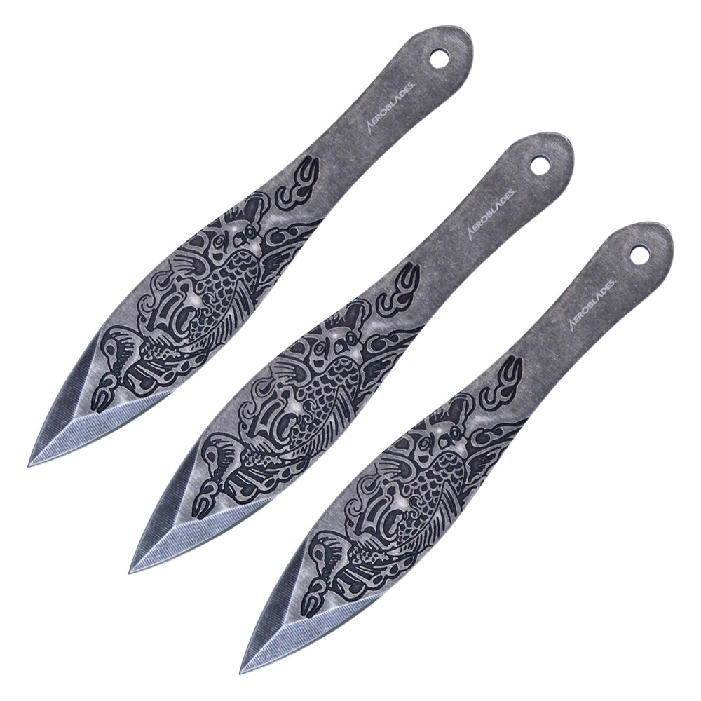 6.5-inch 3pc Black Stainless Steel Kio Fish Throwing Knive Set