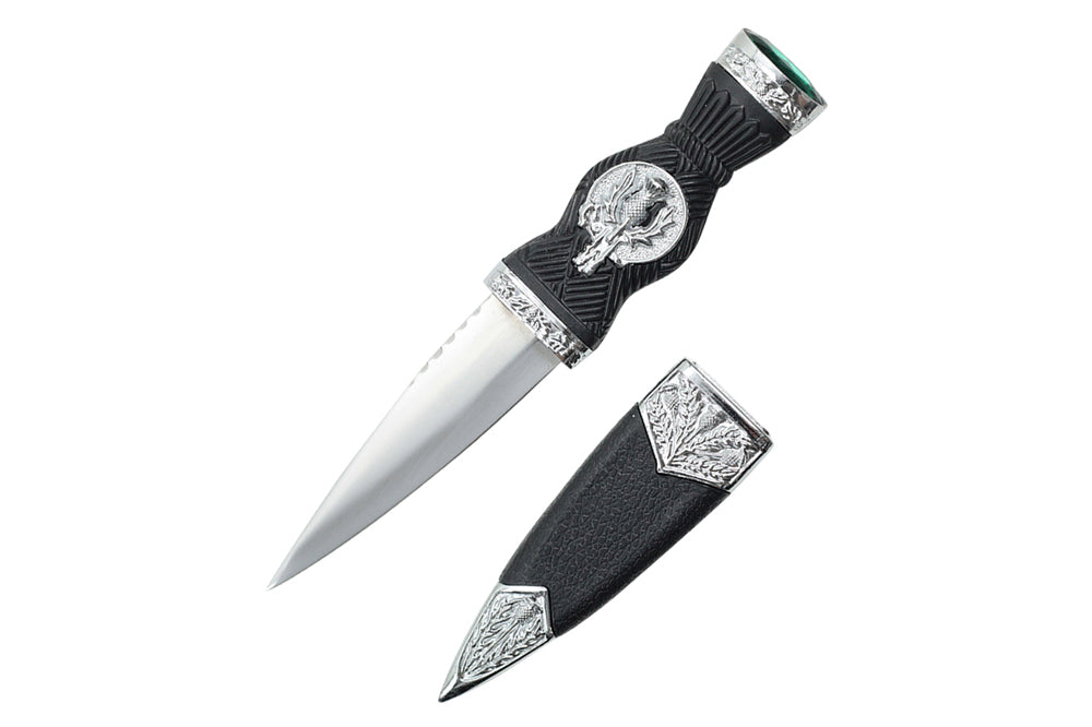 7.25-inch overall Dirk with leaf handle and green gem