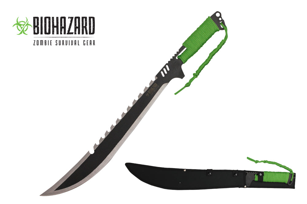 24.5 Machete has two tone sawtooth blade green cord wrappe-inch