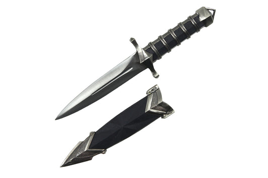 10" Black Dagger With Chain and Scabbard